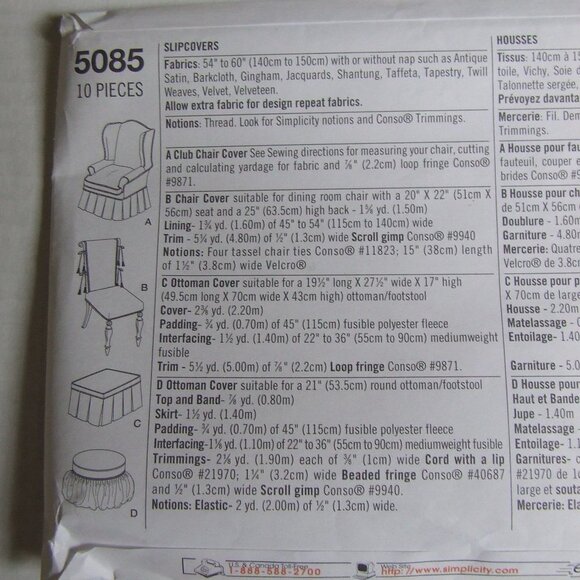 Simplicity ShowHouse chair cover sewing pattern uncut home linens furniture - Picture 5 of 9